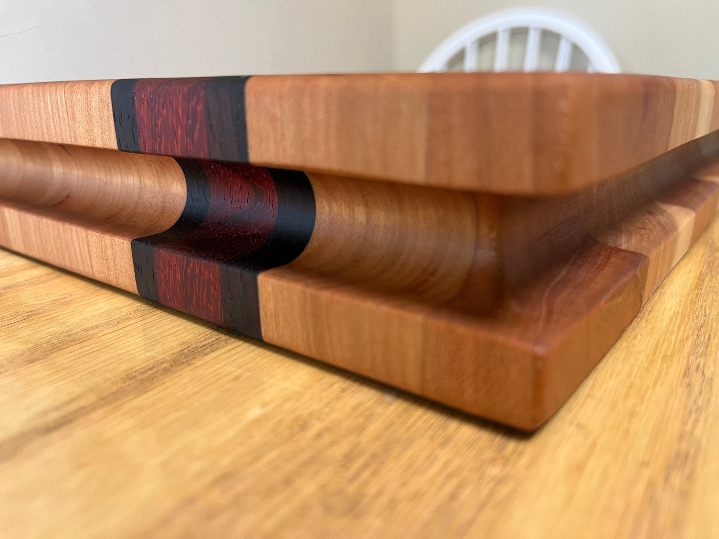 26-3/4"X18-3/4"X1-15/16' Cherry w/African Wenge & African Padauk accents- end grain cutting board w/juice groove