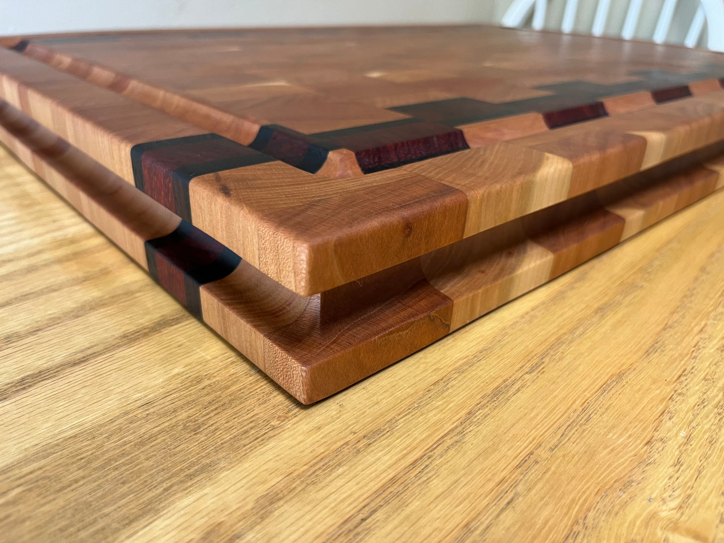 26-3/4"X18-3/4"X1-15/16' Cherry w/African Wenge & African Padauk accents- end grain cutting board w/juice groove