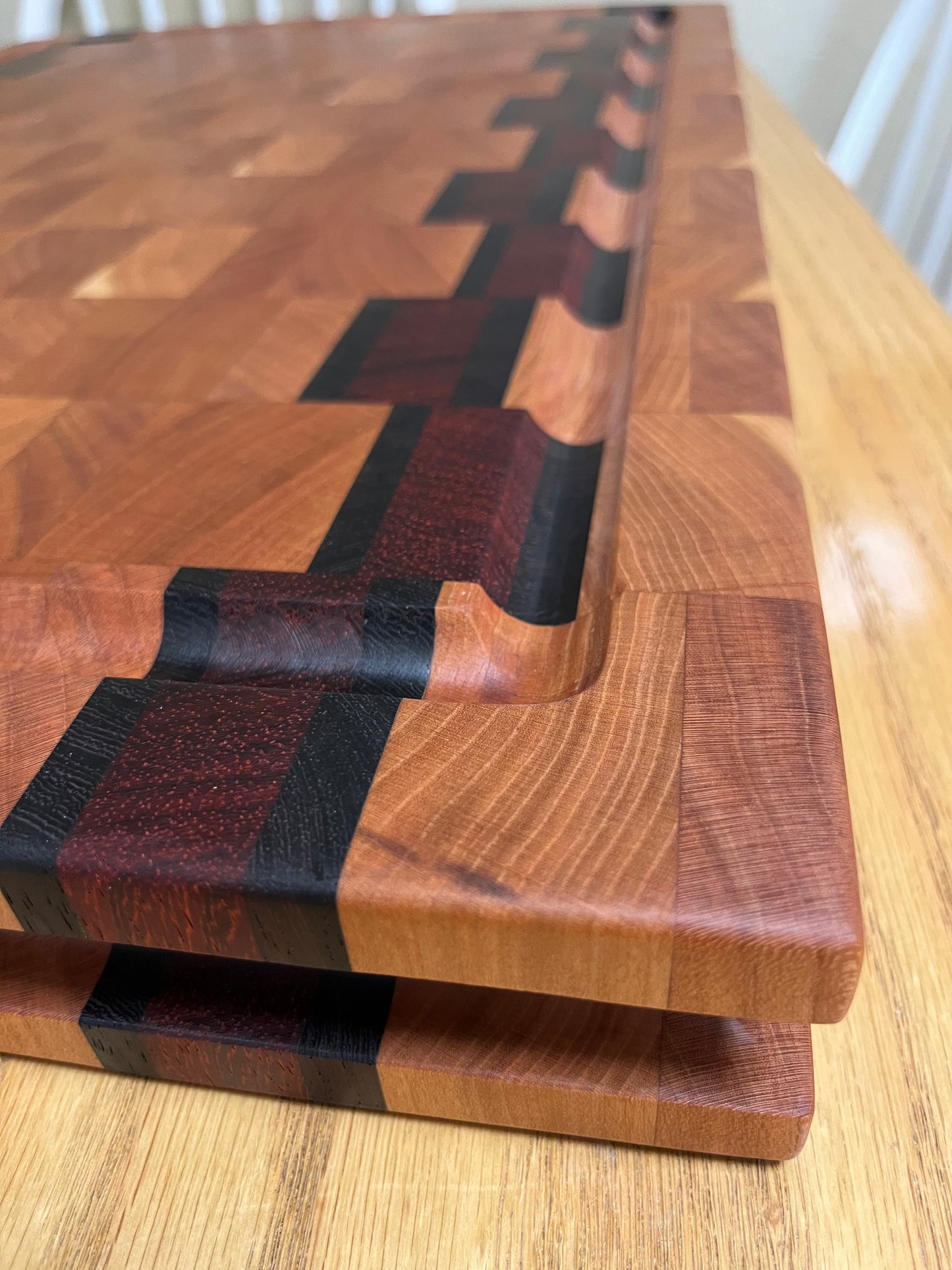 26-3/4"X18-3/4"X1-15/16' Cherry w/African Wenge & African Padauk accents- end grain cutting board w/juice groove