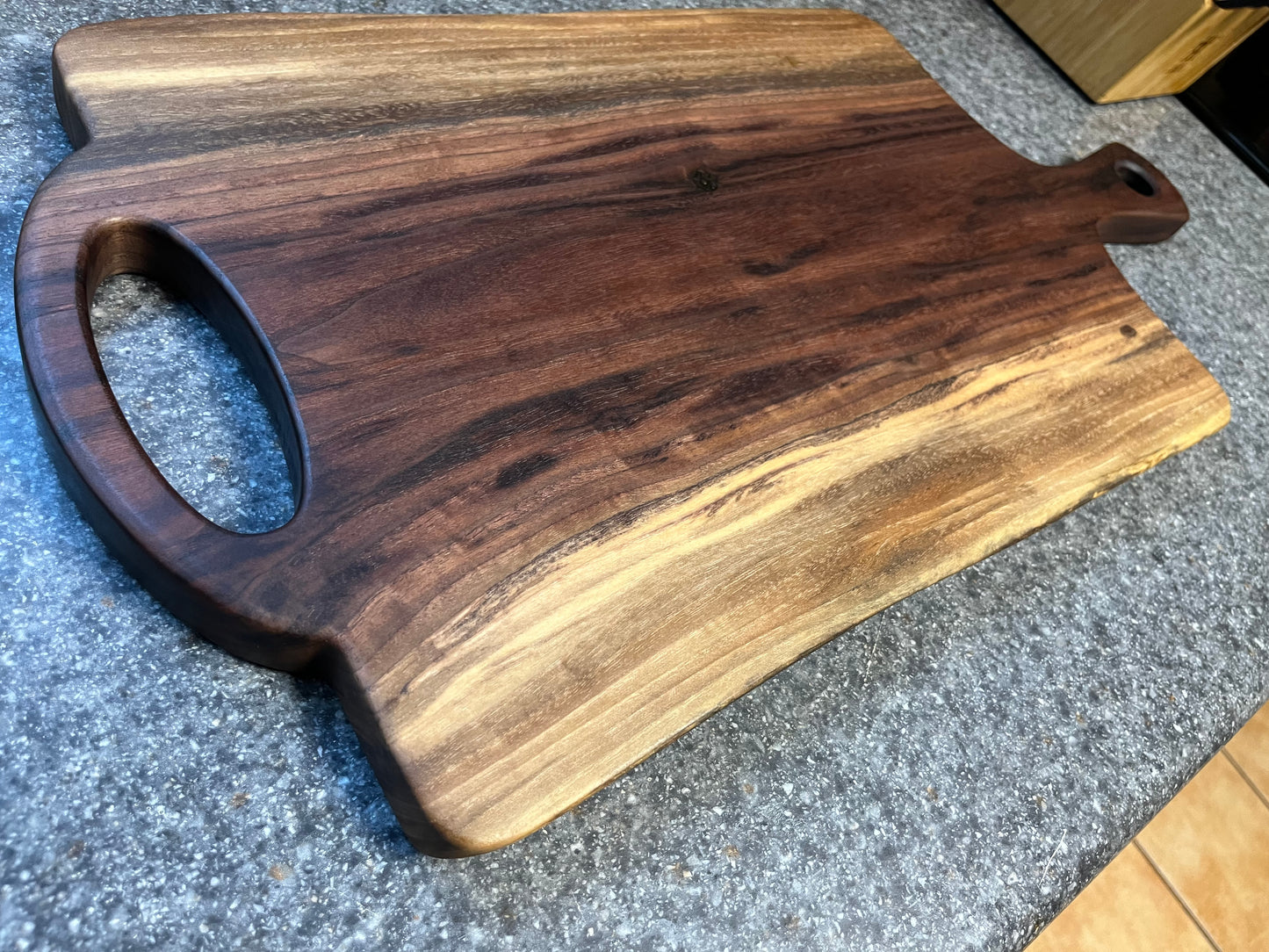 24-5/16"L X 12-1/4"W X 1"H Walnut Live Edge Charcuterie Serving Board