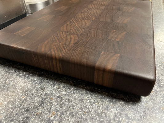 13-1/2" X 10-1/2" X 1-1/4 Walnut End Grain Cutting Board- w/rubber feet attached