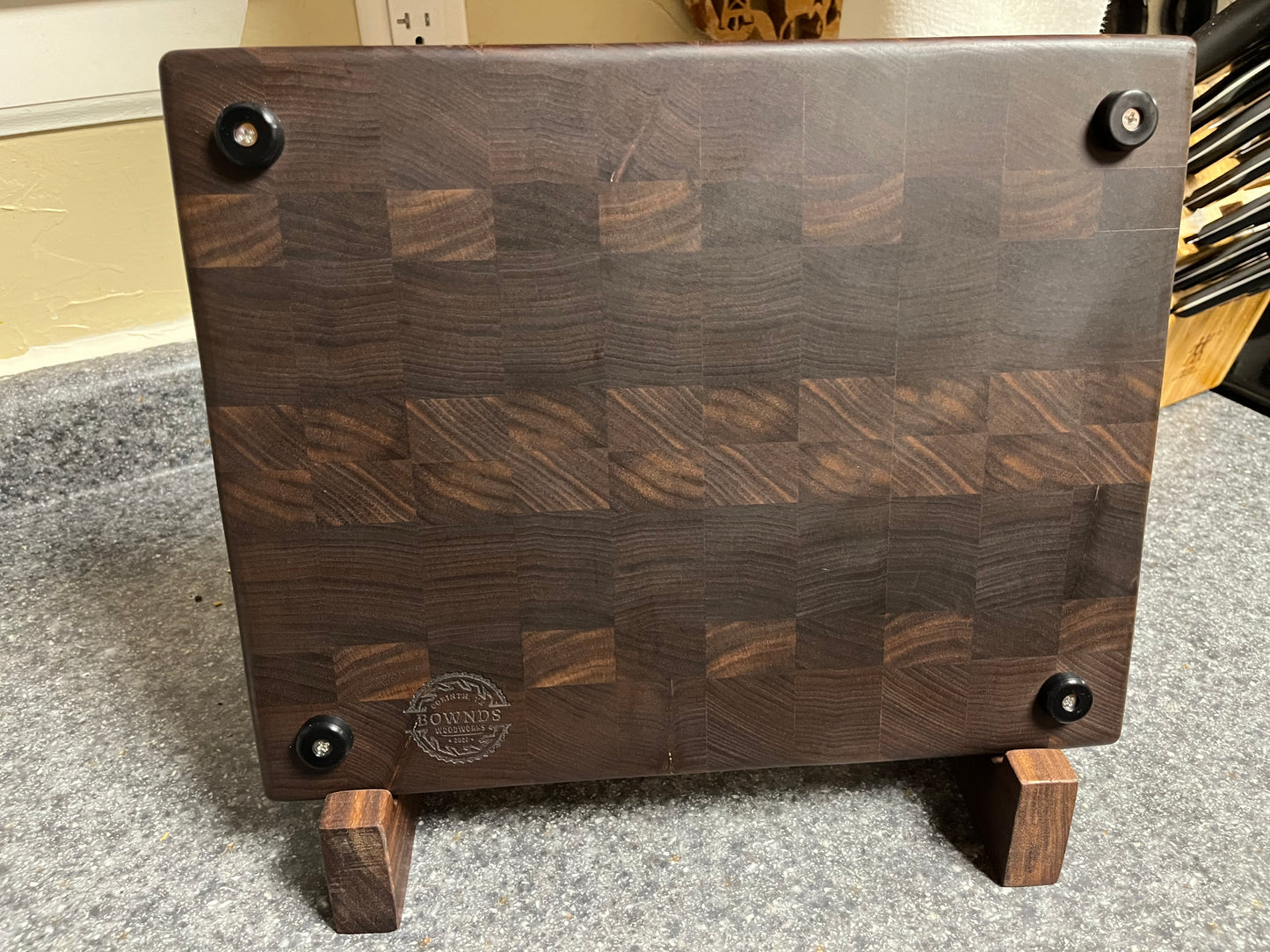 13-1/2" X 10-1/2" X 1-1/4 Walnut End Grain Cutting Board- w/rubber feet attached