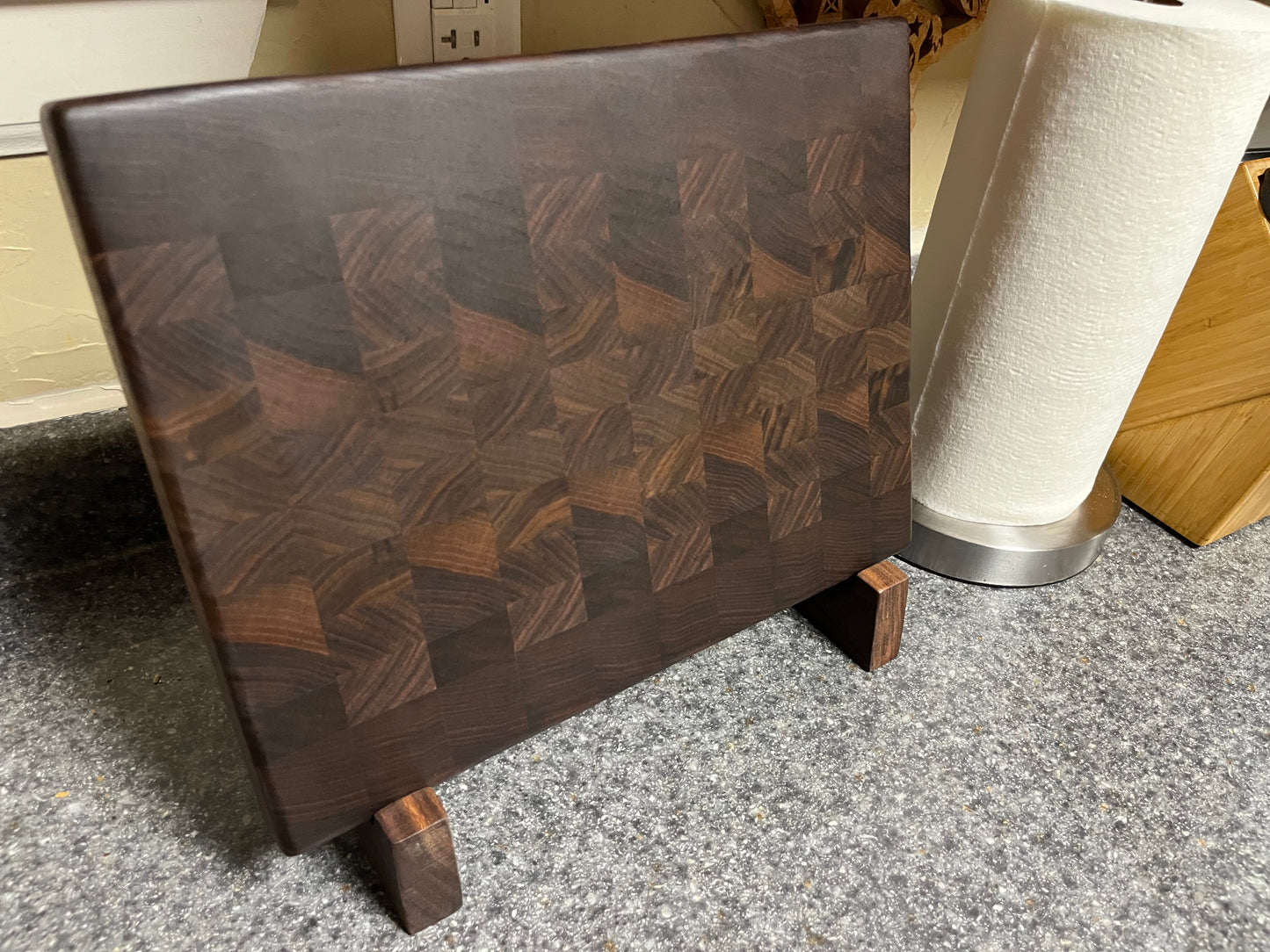 13-3/4" X 10-1/2" X 1-1/4 Walnut End Grain Cutting Board- w/rubber feet attached