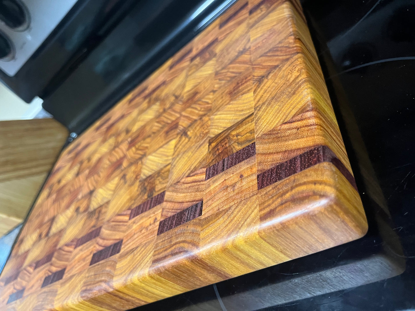 16X11”X1-3/8” Canarywood w/Padauk end grain cutting board