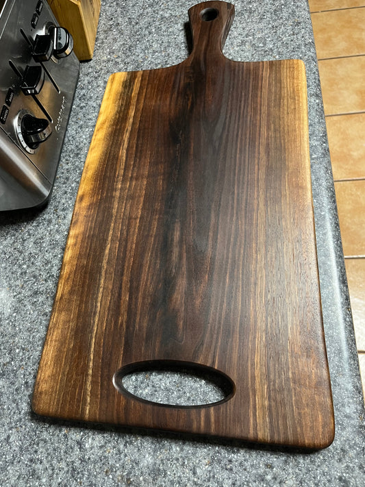 23-3/4"L X 11"to 11-3/4"W X 7/8"H Walnut Live Edge Charcuterie Serving Board