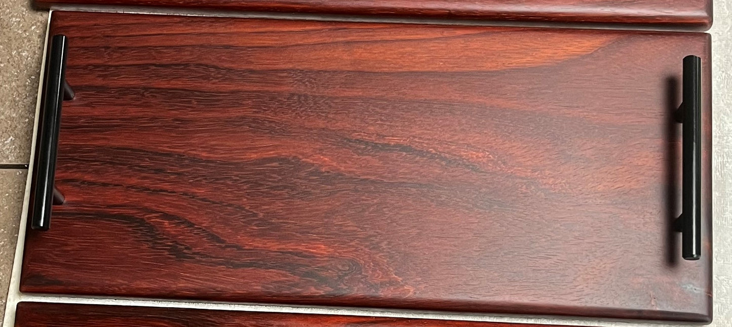 African Padauk 18-3/8"L X 8"W X 1"H Serving Board w/black handles attached