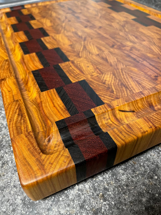 21" X 16" X 1-5/8" Canarywood w/Padauk & Wenge-End Grain Cutting Board w/Juice Groove