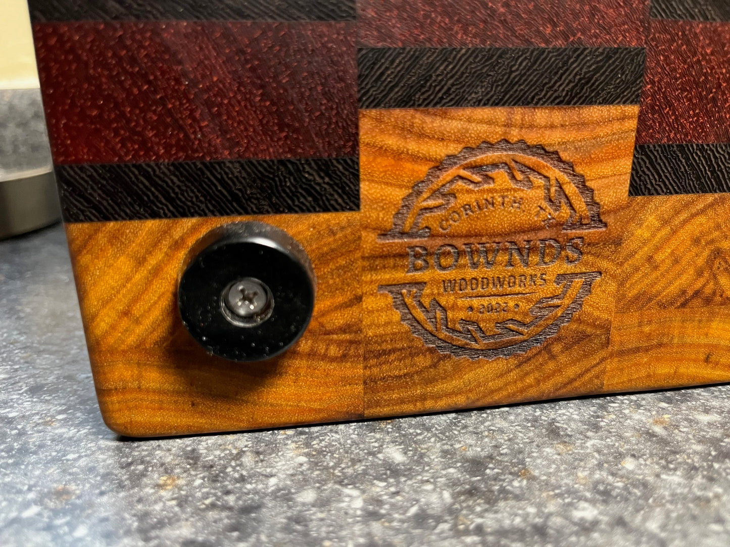 21" X 16" X 1-5/8" Canarywood w/Padauk & Wenge-End Grain Cutting Board w/Juice Groove
