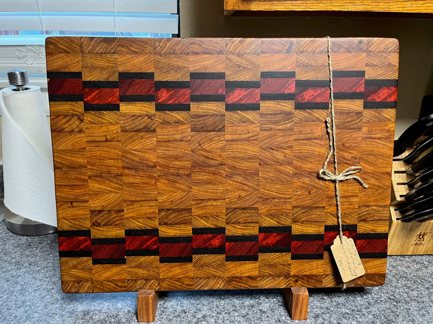 20-1/2" X 15-1/2" X 1-5/8" Canarywood w/Padauk & Wenge End Grain Cutting Board