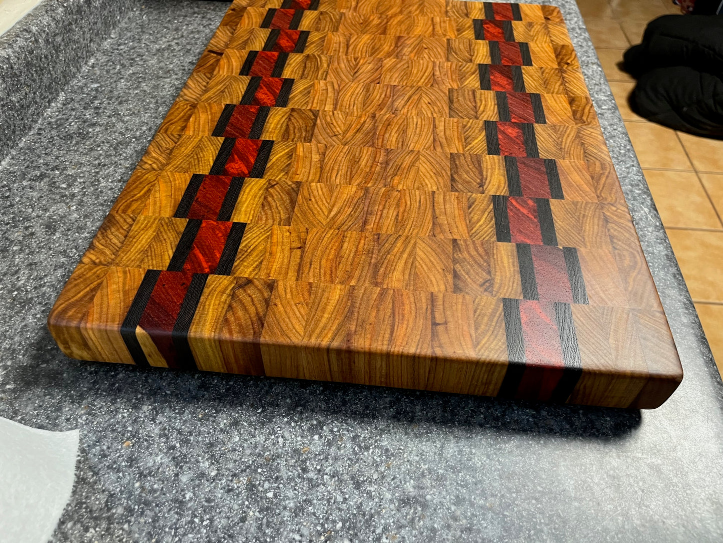 20-1/2" X 15-1/2" X 1-5/8" Canarywood w/Padauk & Wenge End Grain Cutting Board