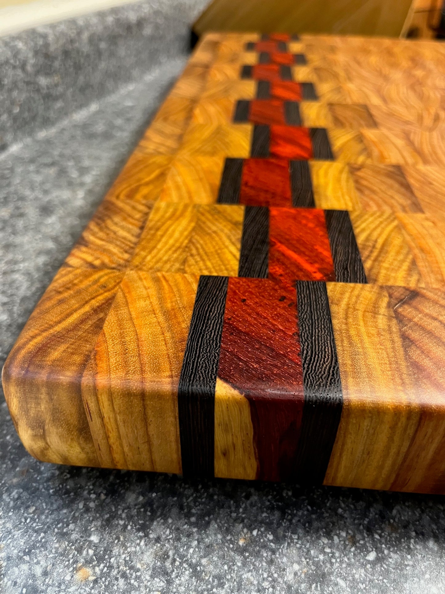 20-1/2" X 15-1/2" X 1-5/8" Canarywood w/Padauk & Wenge End Grain Cutting Board
