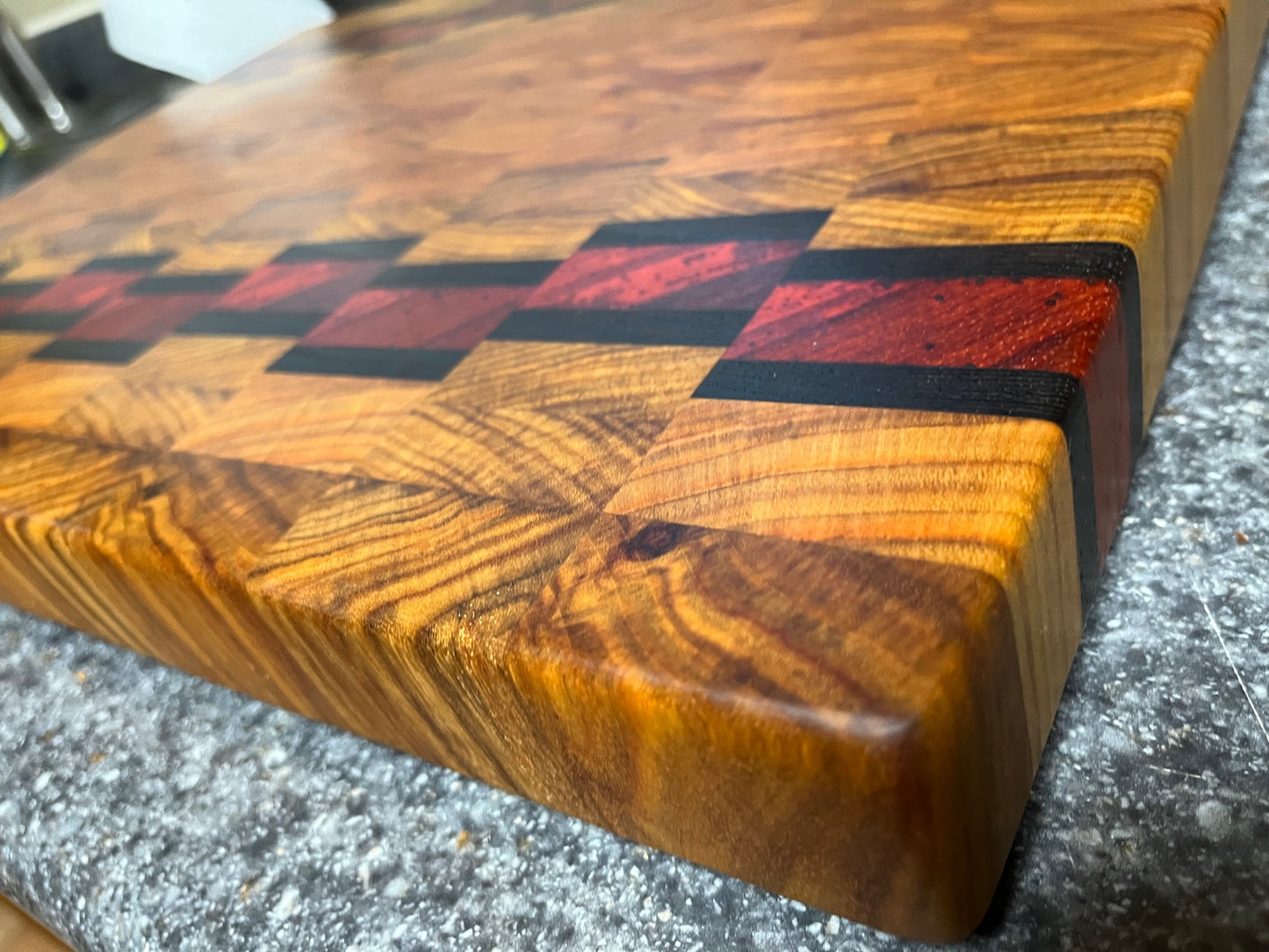 20-1/2" X 15-1/2" X 1-5/8" Canarywood w/Padauk & Wenge End Grain Cutting Board