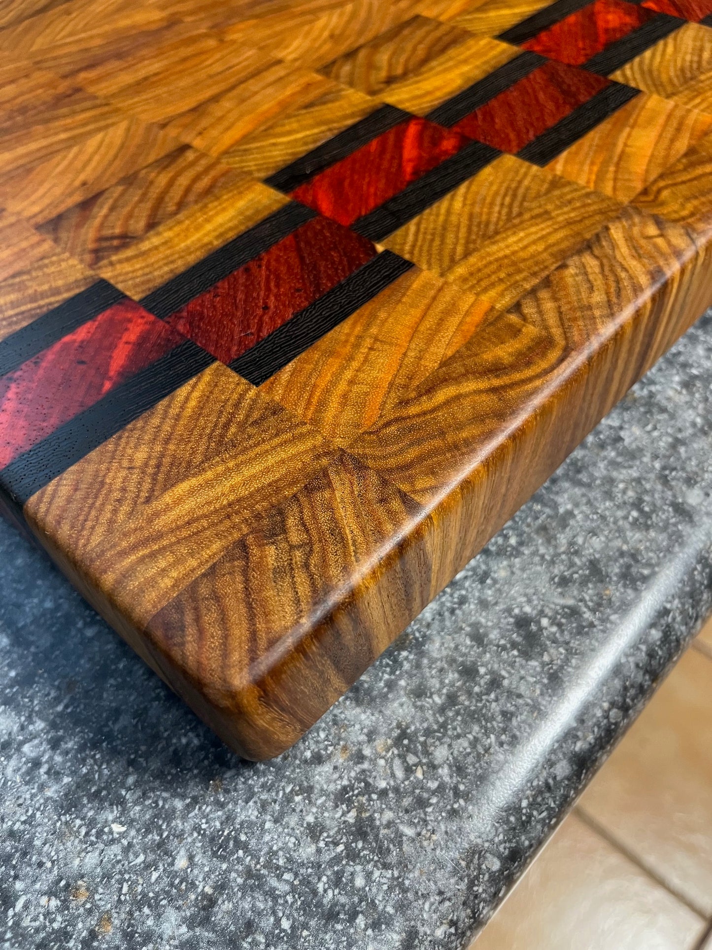 20-1/2" X 15-1/2" X 1-5/8" Canarywood w/Padauk & Wenge End Grain Cutting Board