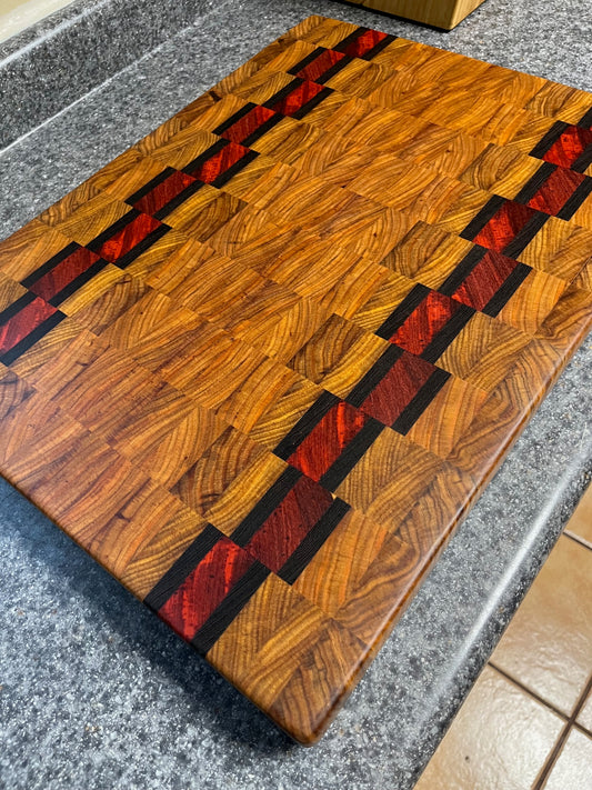 20-1/2" X 15-1/2" X 1-5/8" Canarywood w/Padauk & Wenge End Grain Cutting Board
