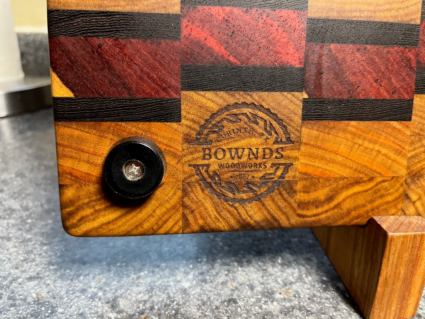 20-1/2" X 15-1/2" X 1-5/8" Canarywood w/Padauk & Wenge End Grain Cutting Board