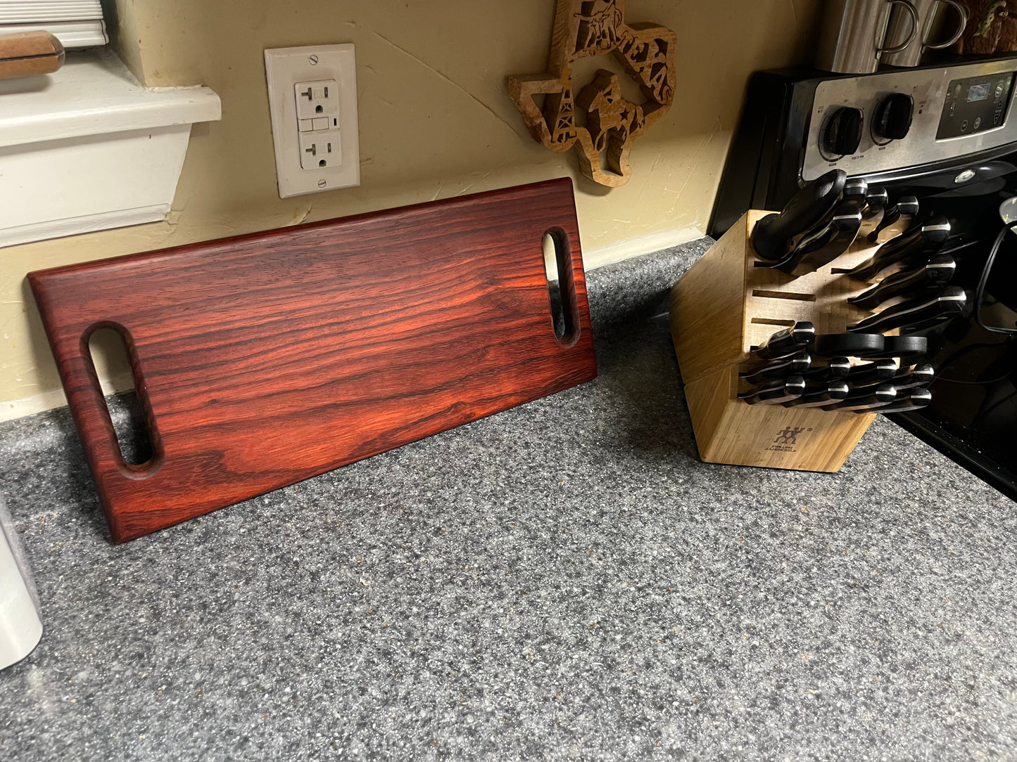 African Padauk 18-7/8" X 8-3/8" X 1" Serving Board w/hand hold cutouts