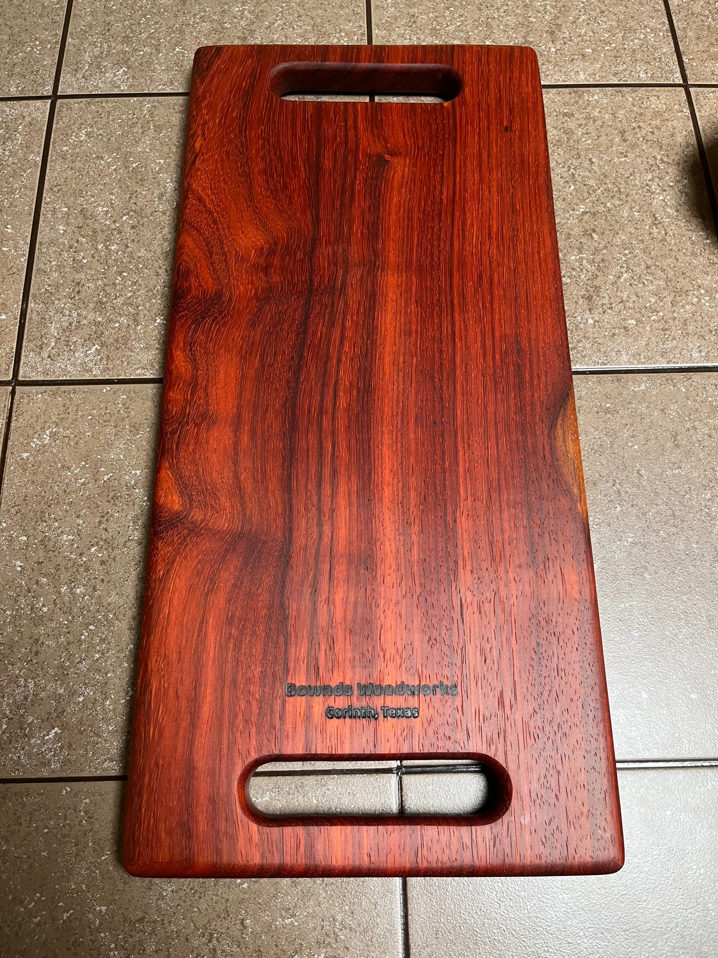 African Padauk 18" X8-3/8" X 7/8" Serving Board w/hand hold cutouts