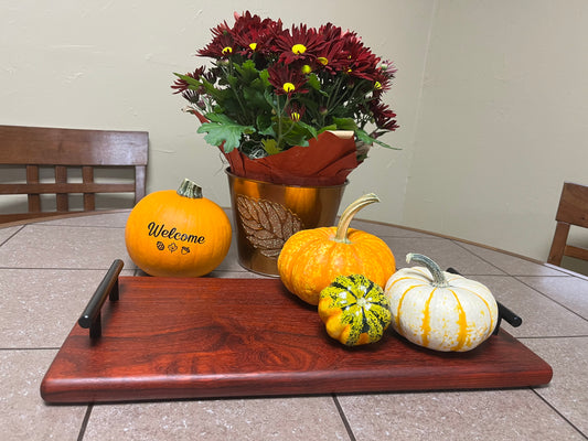 African Padauk 18"X 8-1/2" X 7/8" Serving Board w/black handles attached