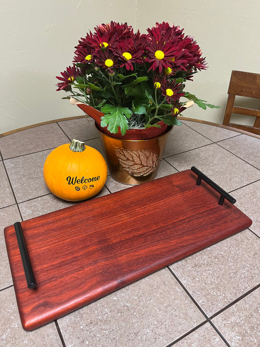 African Padauk 18"X 8-1/2" X 7/8" Serving Board w/black handles attached