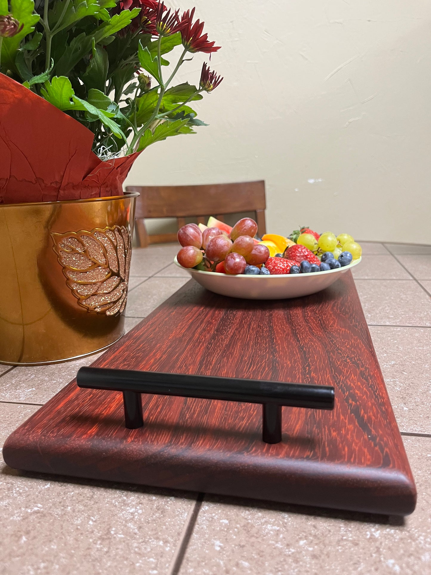 African Padauk 18-7/8" X 8-3/8" X 7/8" Serving Board w/black handles attached