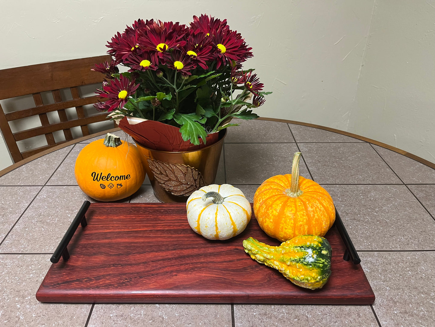 African Padauk 18-7/8" X 8-3/8" X 7/8" Serving Board w/black handles attached