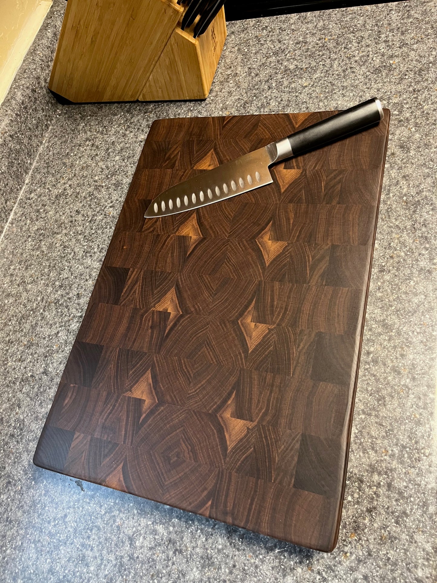18-1/4"X12-1/4"X1-1/2" Walnut End Grain Cutting Board w/unique hand hold around all the side edges