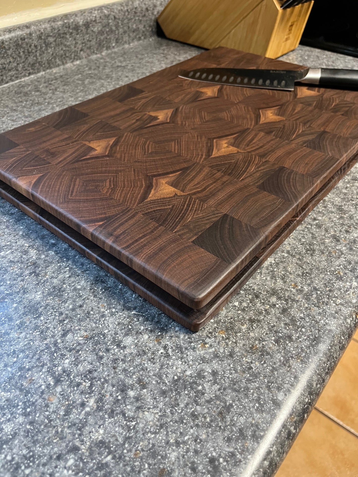 18-1/4"X12-1/4"X1-1/2" Walnut End Grain Cutting Board w/unique hand hold around all the side edges