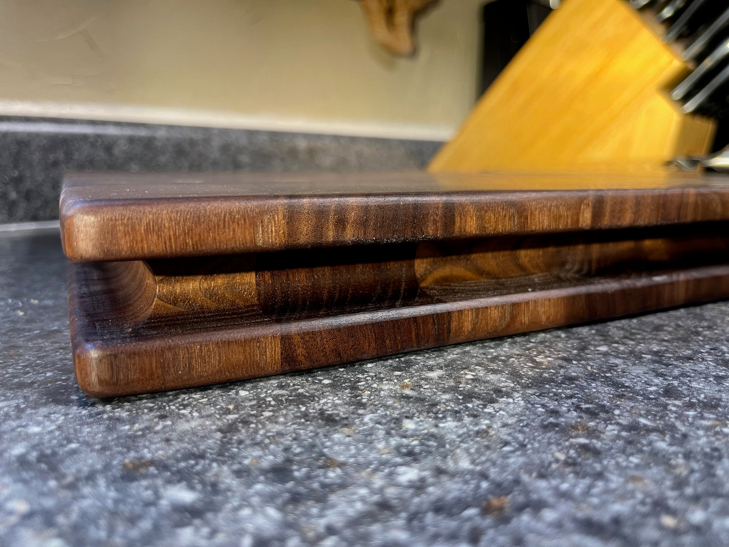 18-1/4"X12-1/4"X1-1/2" Walnut End Grain Cutting Board w/unique hand hold around all the side edges