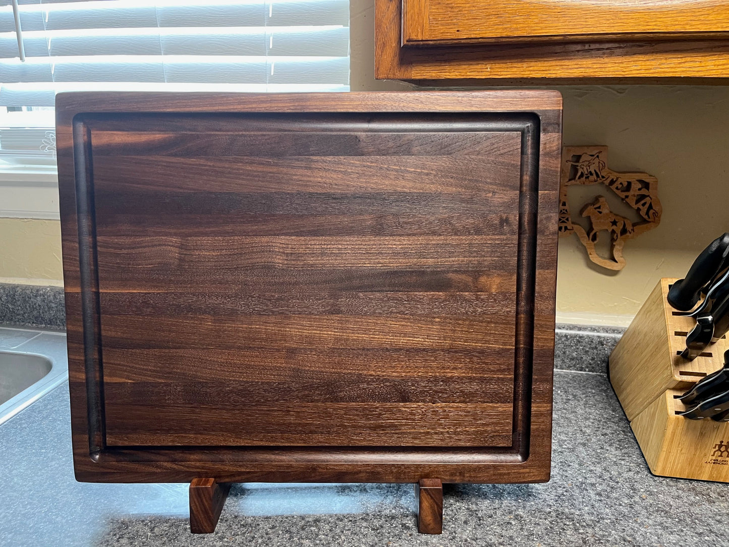 20" X 16-1/8" X 2" Walnut Edge Grain Cutting Board- w/juice groove and unique hand hold cut around the middle edges of the board
