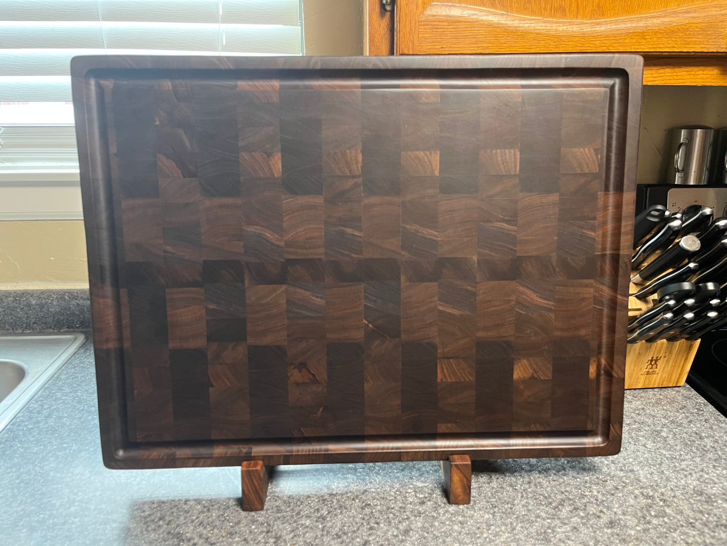 23-3/4"X18"X2" Walnut End Grain Cutting Board w/ juice groove & unique hand hold around all the side edges