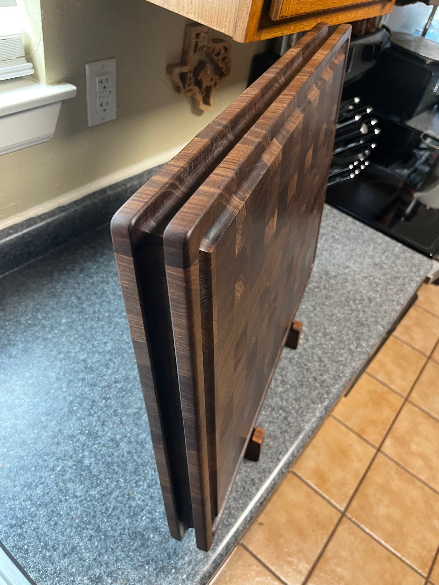 23-3/4"X18"X2" Walnut End Grain Cutting Board w/ juice groove & unique hand hold around all the side edges