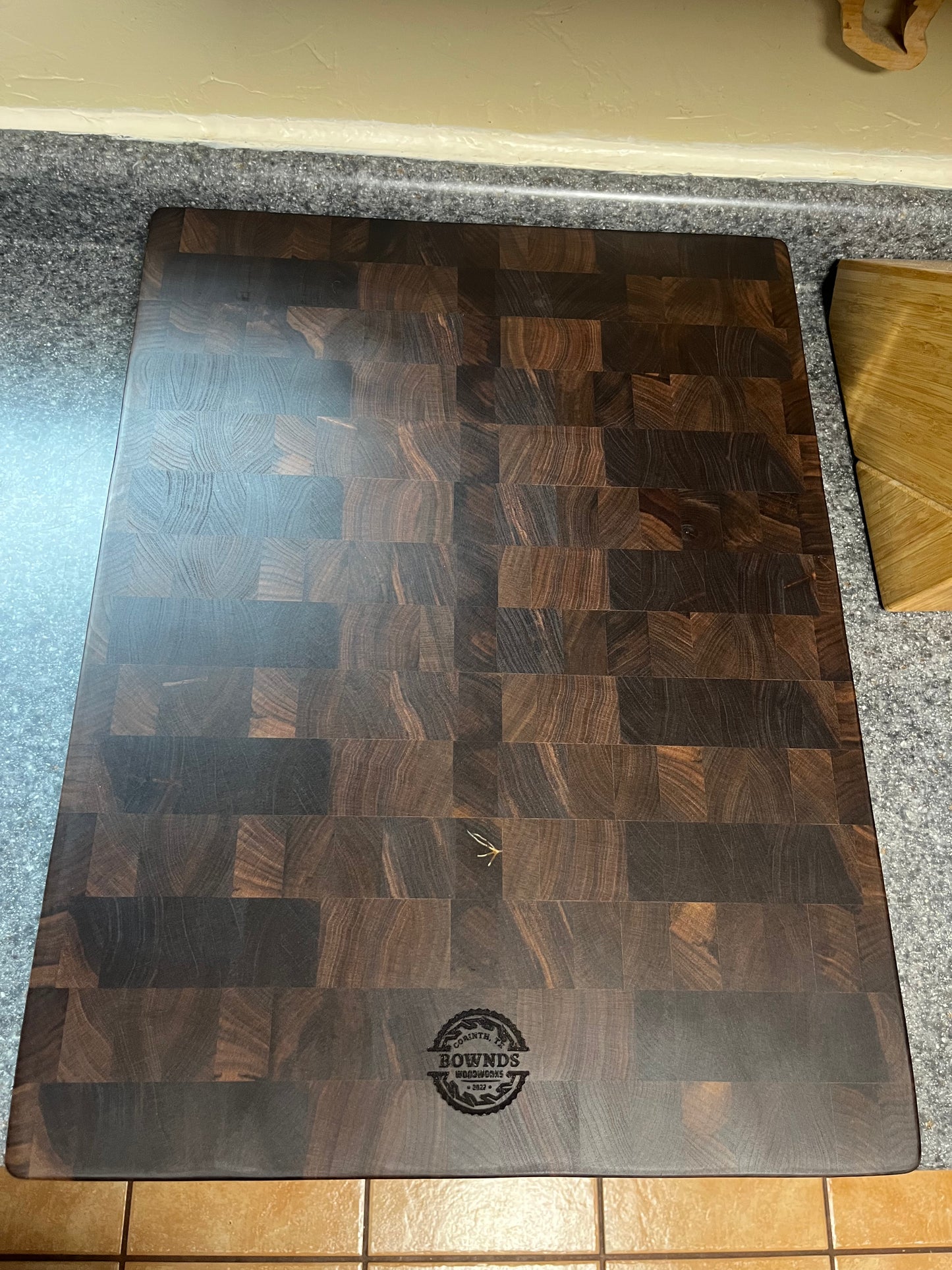 23-3/4"X18"X2" Walnut End Grain Cutting Board w/ juice groove & unique hand hold around all the side edges