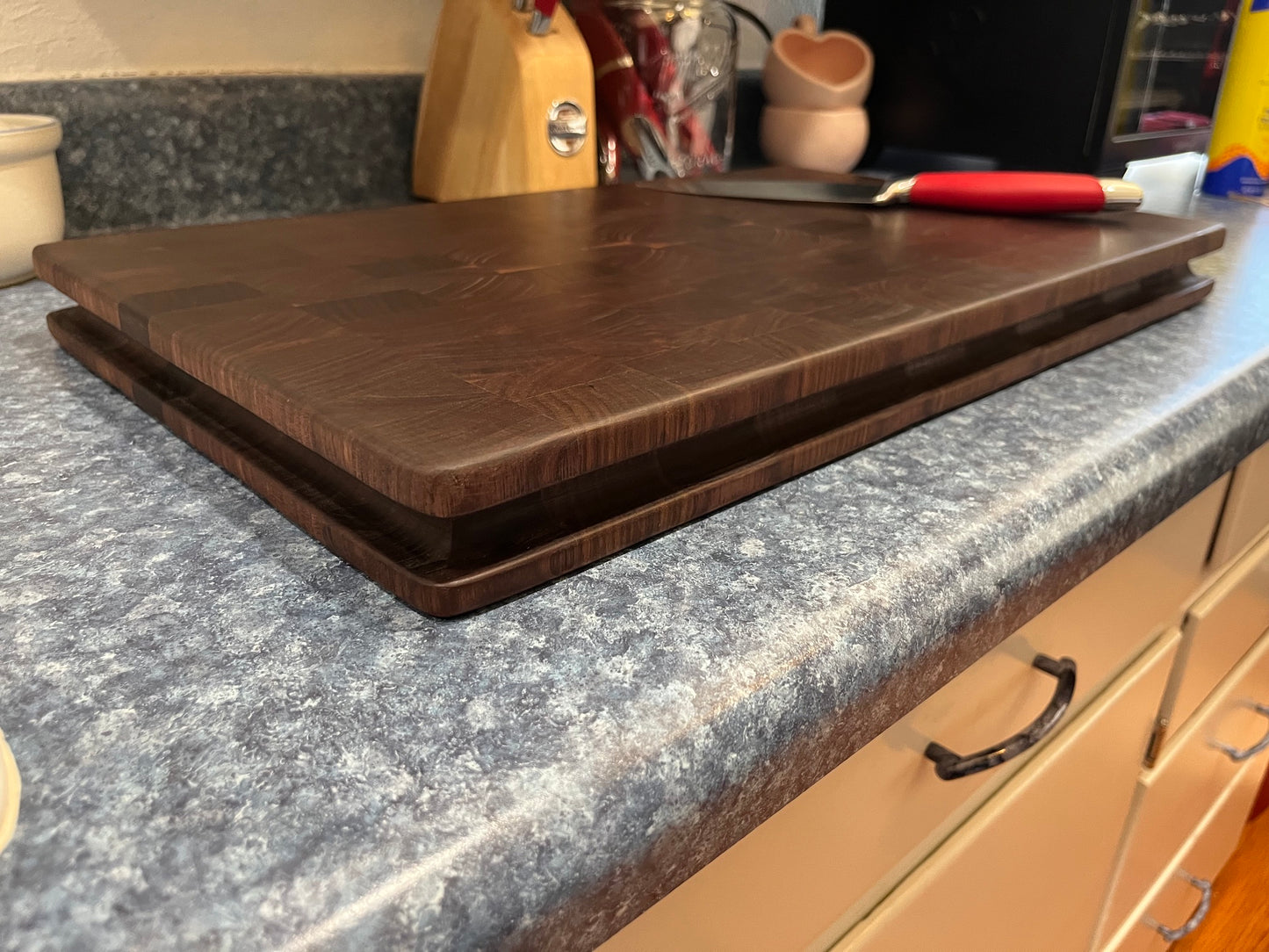 20-3/8"X12-1/2"X1-5/8" Walnut End Grain Cutting Board w/ unique hand hold around all the side edges
