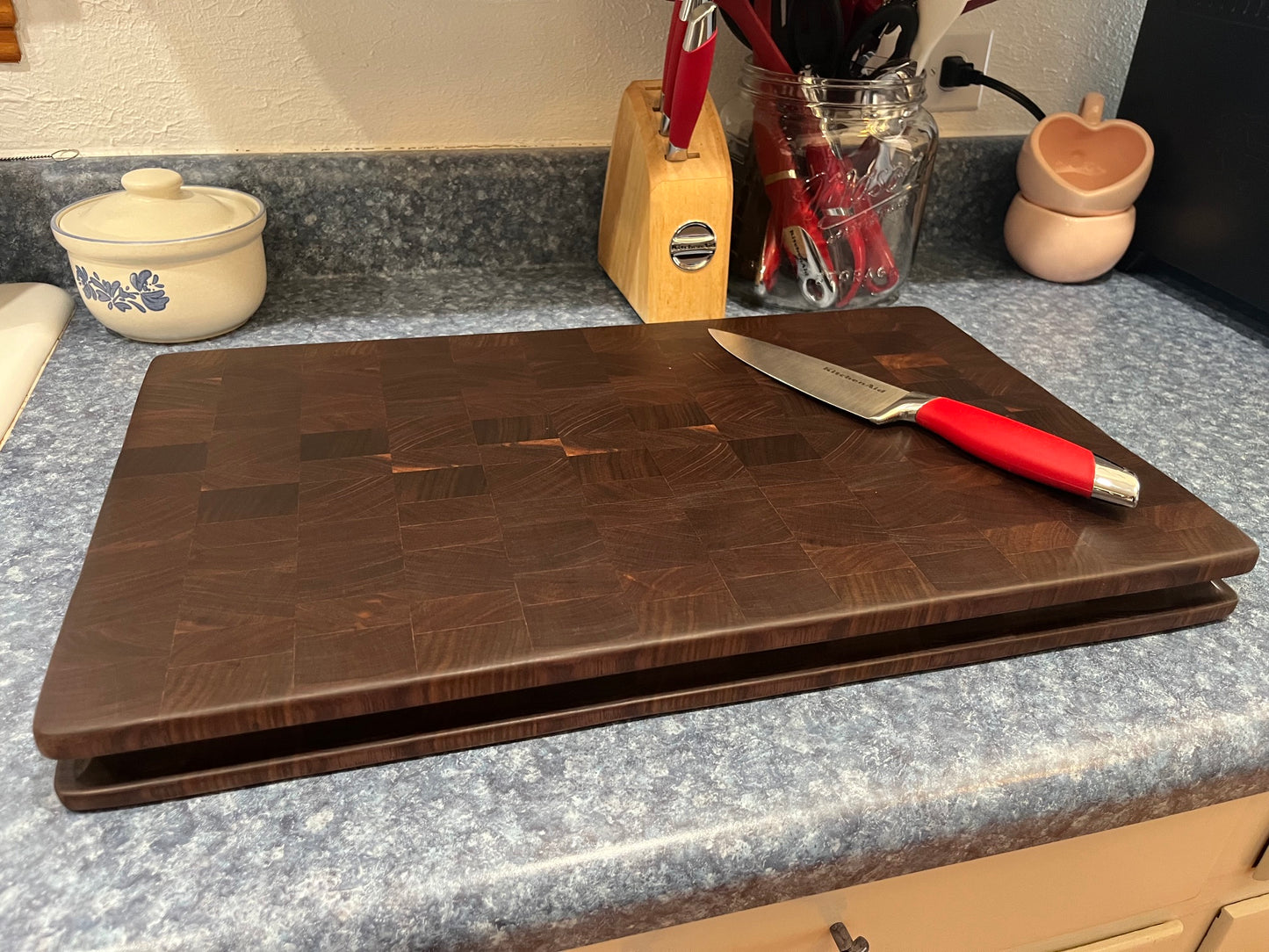 20-3/8"X12-1/2"X1-5/8" Walnut End Grain Cutting Board w/ unique hand hold around all the side edges