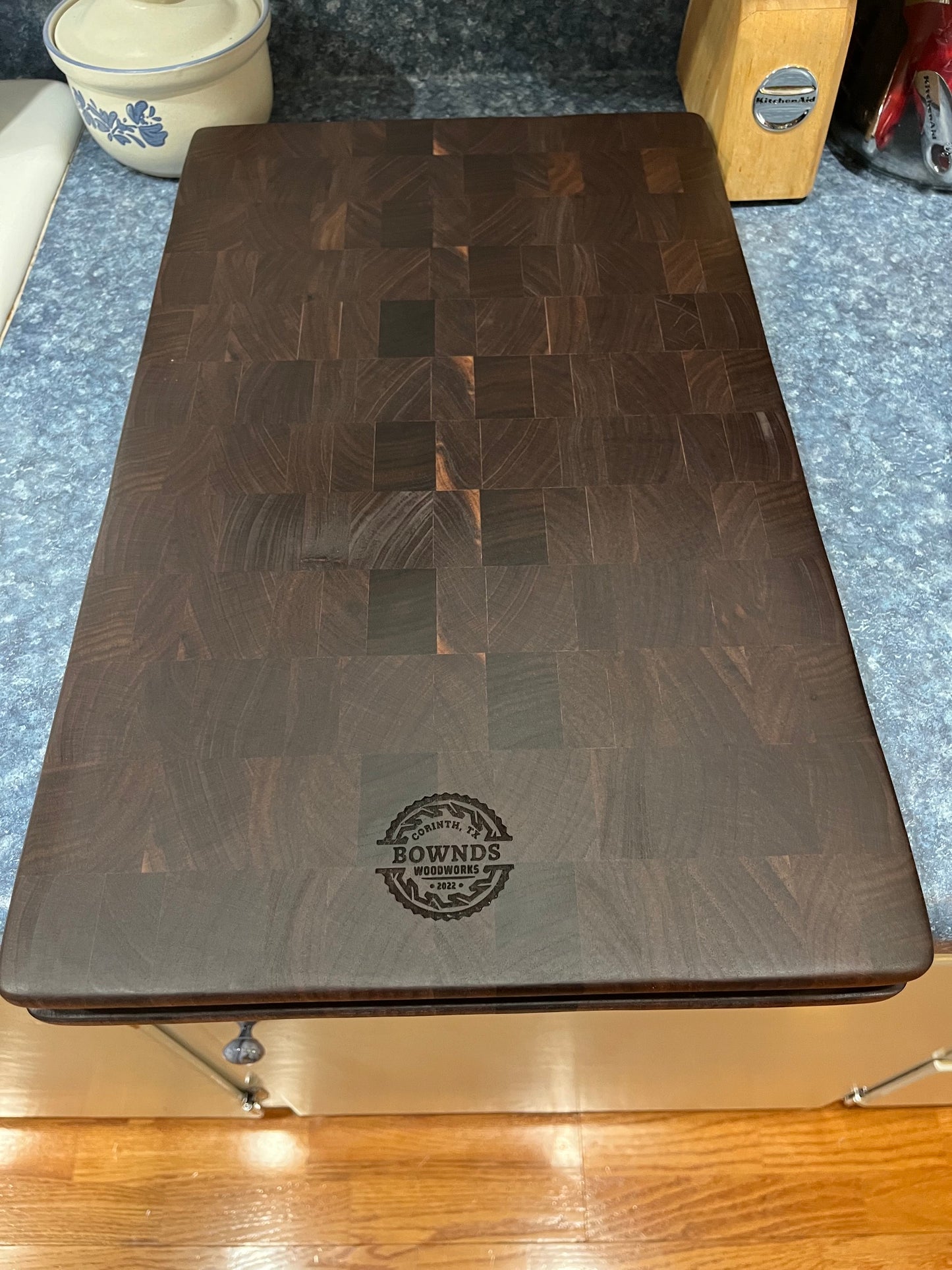 20-3/8"X12-1/2"X1-5/8" Walnut End Grain Cutting Board w/ unique hand hold around all the side edges