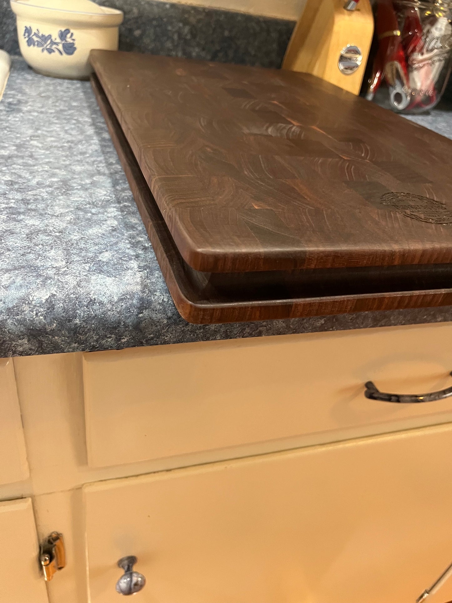 20-3/8"X12-1/2"X1-5/8" Walnut End Grain Cutting Board w/ unique hand hold around all the side edges