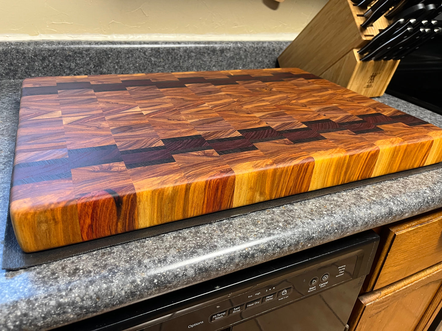 22-3/4" X 15-3/4" X 2" Canarywood w/Padauk & Wenge-End Grain Cutting Board