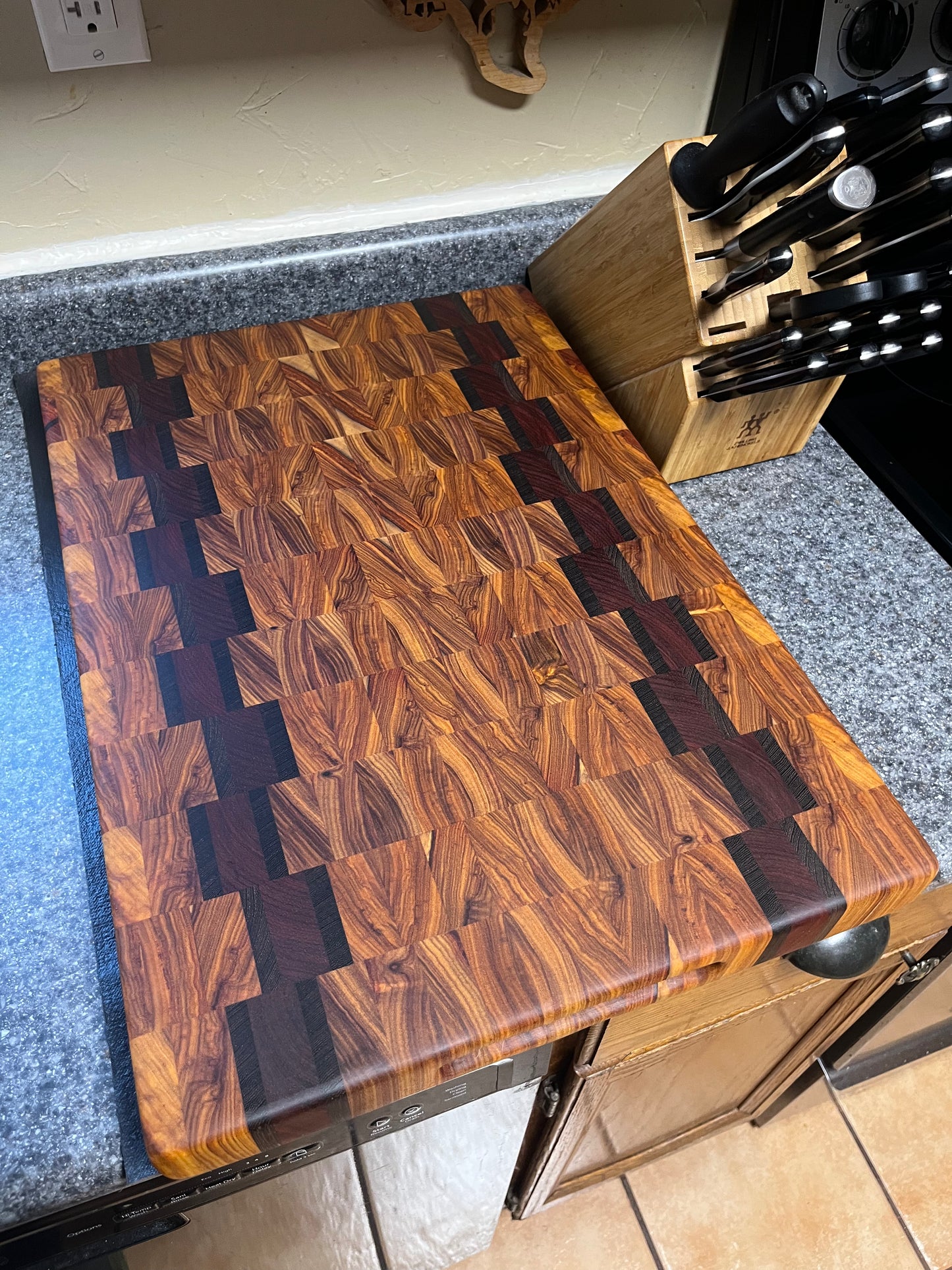 22-3/4" X 15-3/4" X 2" Canarywood w/Padauk & Wenge-End Grain Cutting Board