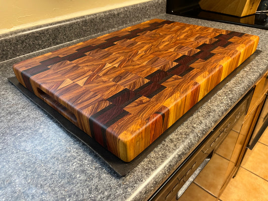 22-3/4" X 15-3/4" X 2" Canarywood w/Padauk & Wenge-End Grain Cutting Board