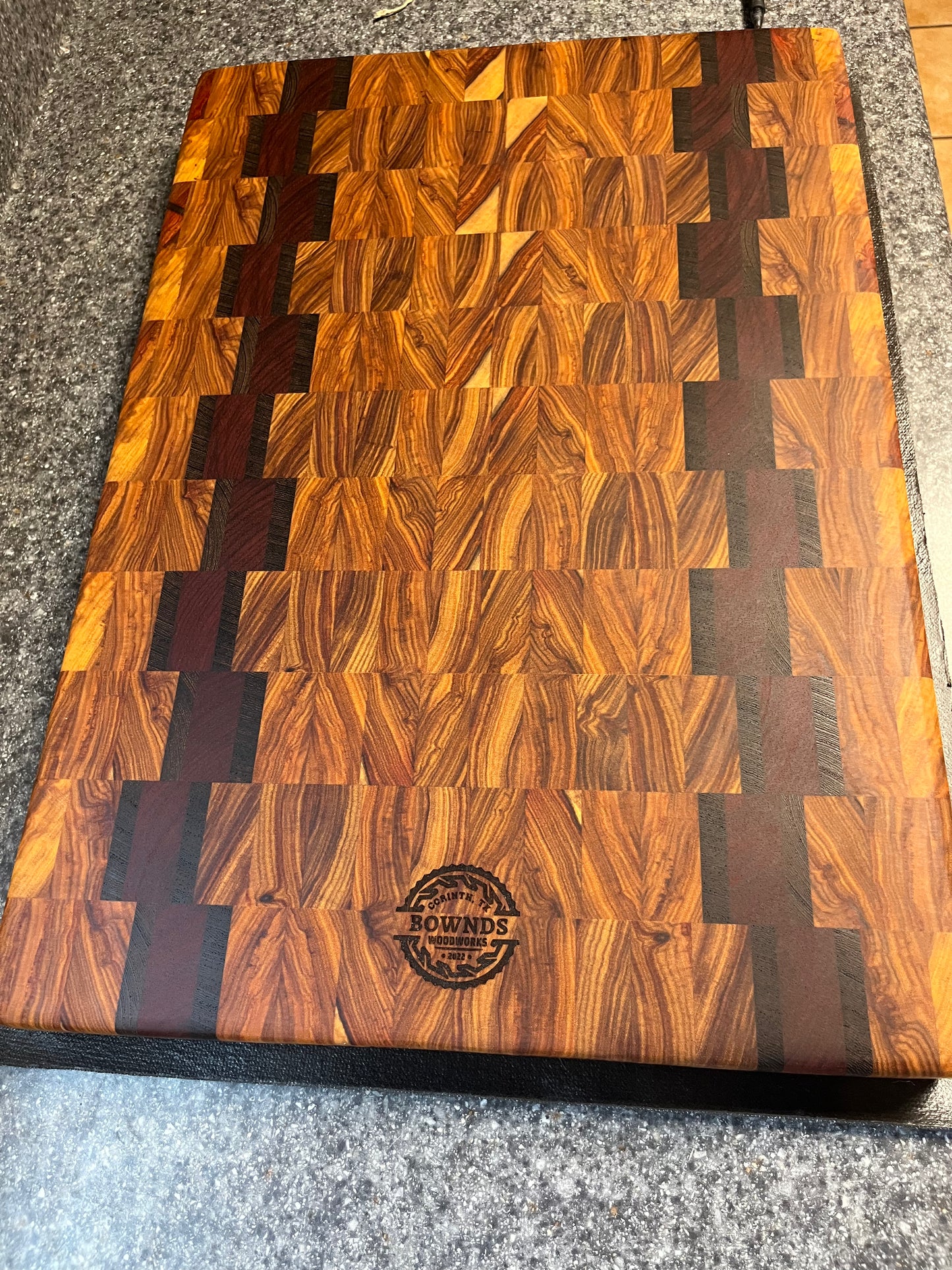 22-3/4" X 15-3/4" X 2" Canarywood w/Padauk & Wenge-End Grain Cutting Board