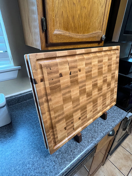24"X17-1/4"X2" Maple End Grain Cutting Bd. w/juice groove & unique hand hold around edges