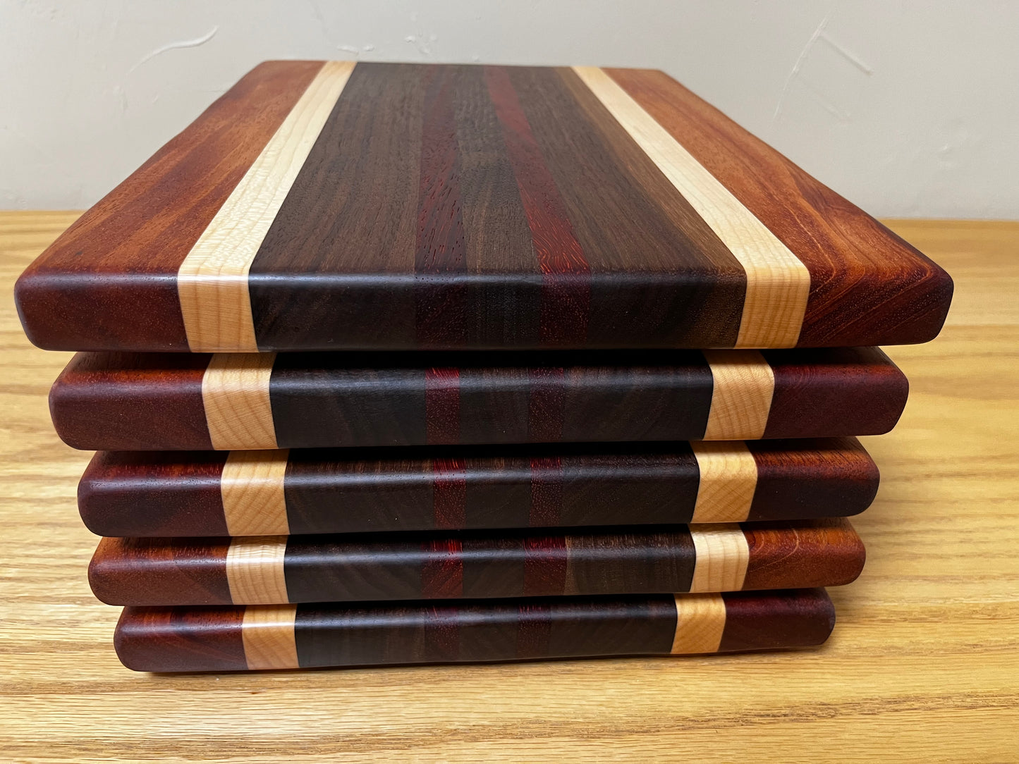 13-1/2"X10"X7/8" Edge Grain Cutting Board-Walnut, Maple, Mahogany & Padauk