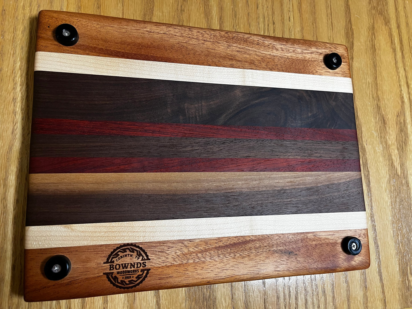 13-1/2"X10"X7/8" Edge Grain Cutting Board-Walnut, Maple, Mahogany & Padauk