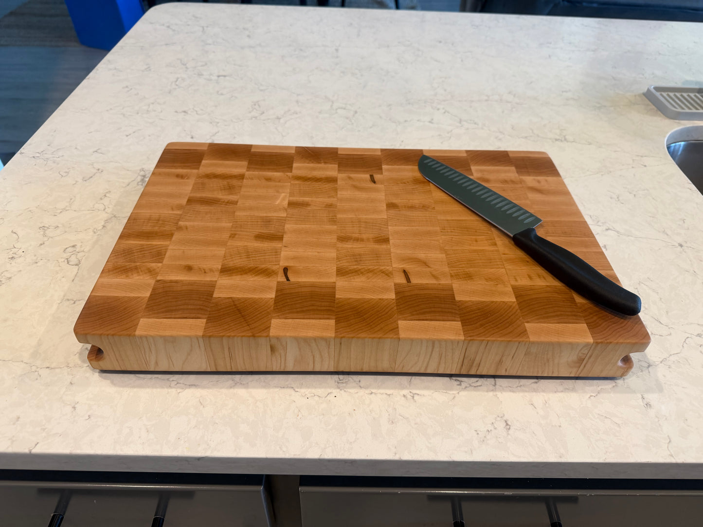 18-1/4"X11-3/4"X2" Maple End Grain Cutting Bd. w/hand hold all the way across the edge of each end