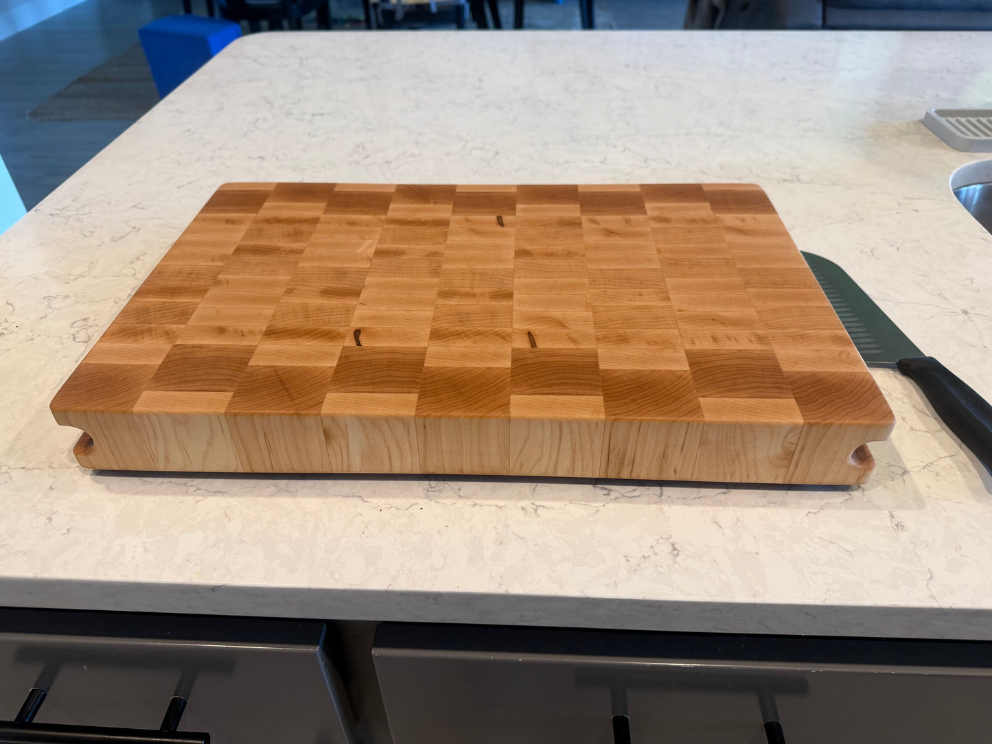 18-1/4"X11-3/4"X2" Maple End Grain Cutting Bd. w/hand hold all the way across the edge of each end