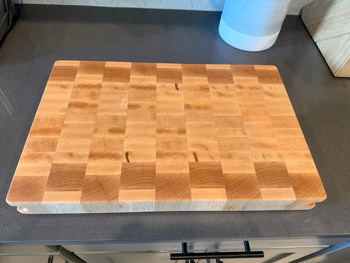 18-1/4"X11-3/4"X2" Maple End Grain Cutting Bd. w/hand hold all the way across the edge of each end