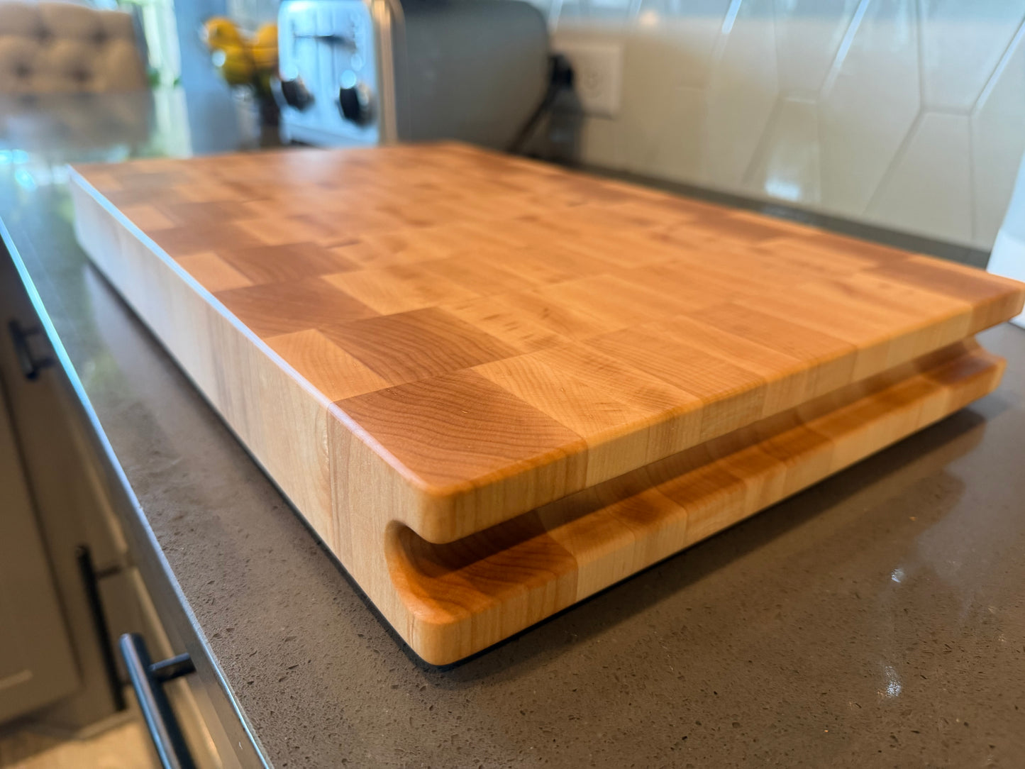 18-1/4"X11-3/4"X2" Maple End Grain Cutting Bd. w/hand hold all the way across the edge of each end