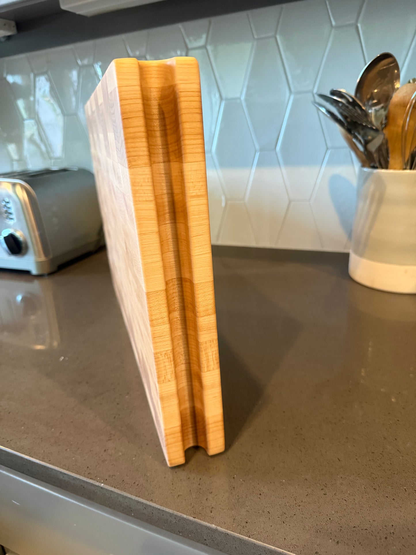 18-1/4"X11-3/4"X2" Maple End Grain Cutting Bd. w/hand hold all the way across the edge of each end