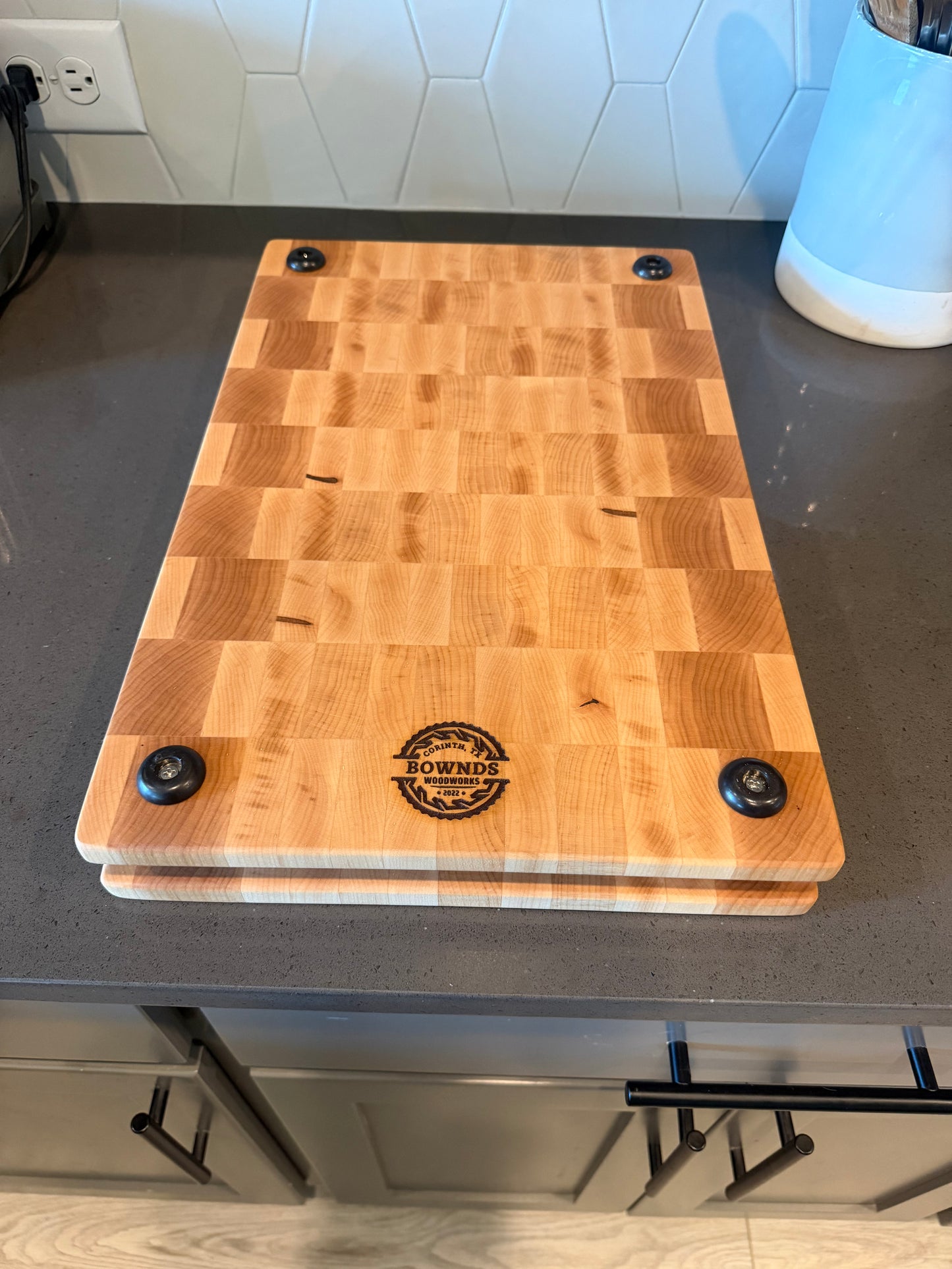 18-1/4"X11-3/4"X2" Maple End Grain Cutting Bd. w/hand hold all the way across the edge of each end
