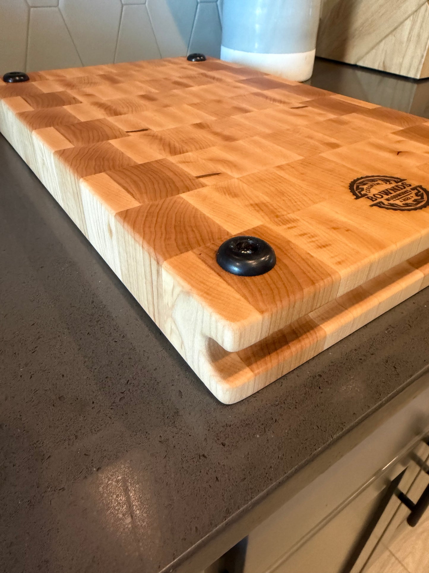18-1/4"X11-3/4"X2" Maple End Grain Cutting Bd. w/hand hold all the way across the edge of each end